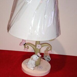 BEAUTIFUL GIRLS BUNNY RABBIT UNDER A TREE PINK & WHITE TABLE LAMP